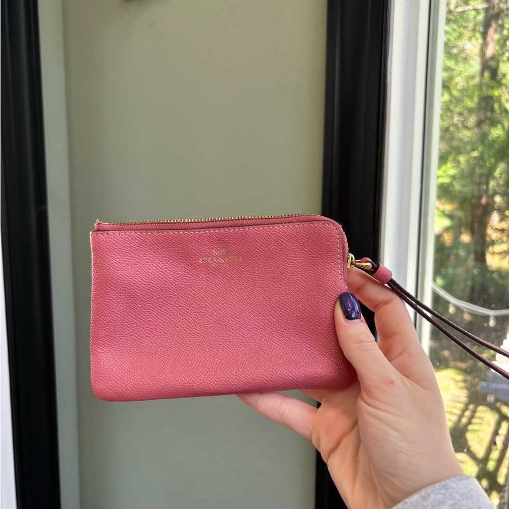 Coach pink shimmer coin purse